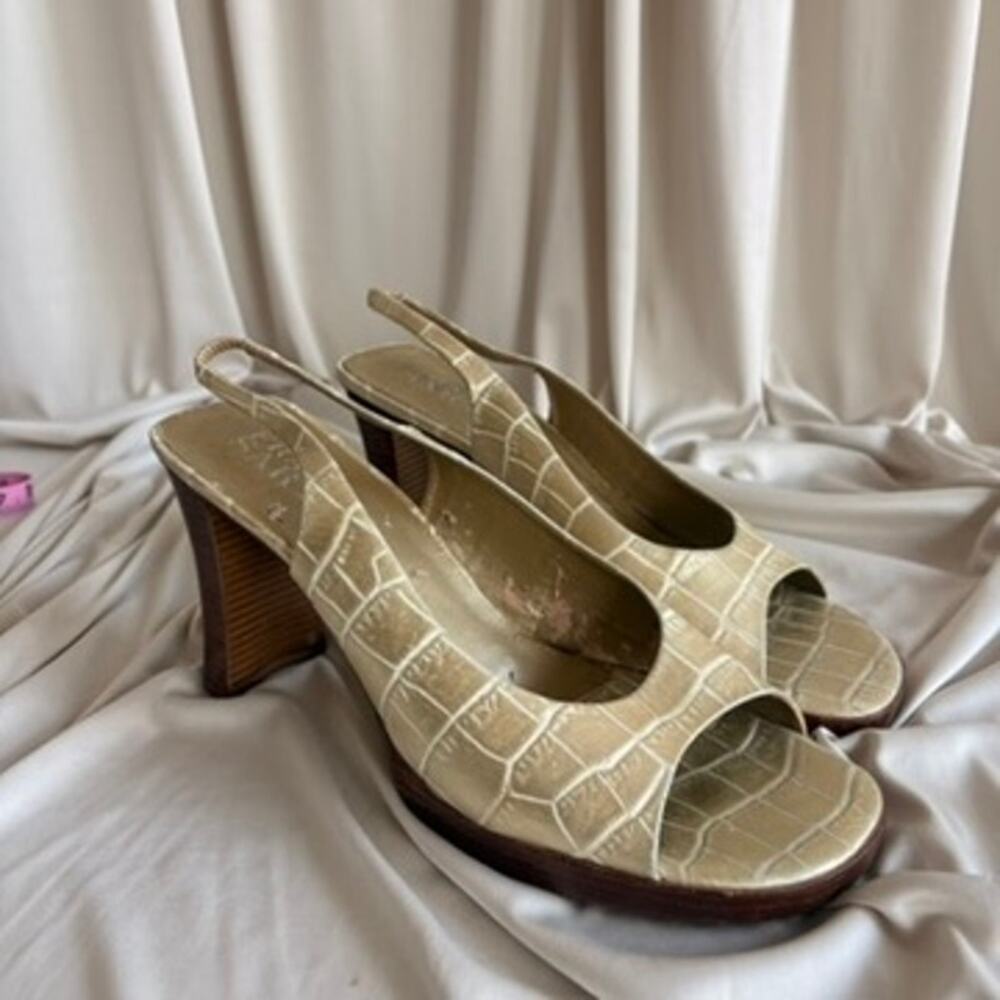 Franco Sarto Croc Slingback Peep Toe Heels -  Wooden Block Heel, Size 10